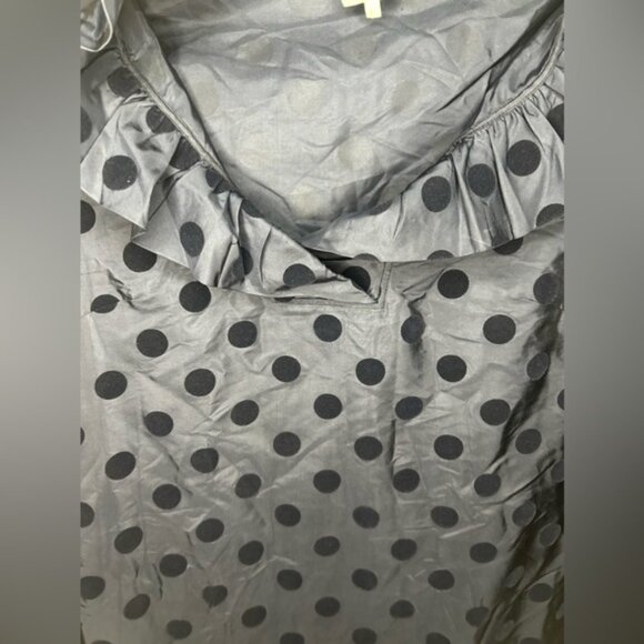 Women’s Devon Baer Navy Blue Polka Dot Silk Ruffle Long Sleeve Midi Dress Large - Picture 6 of 7